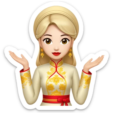 Cinematic Realistic Ao Dai Pop Culture Emoji, featuring an elegant portrayal of the traditional Vietnamese dress rendered with graceful textures and vibrant, cultural lighting. sticker