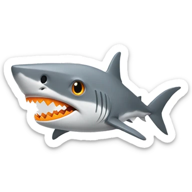 
Gray shark with orange cartoon eyes looking at a laptop sticker