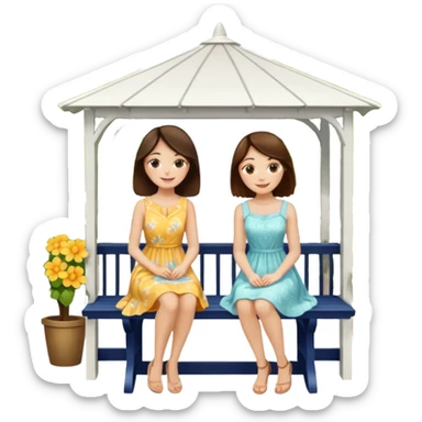 Two brunette women sitting on a white gazebo sticker