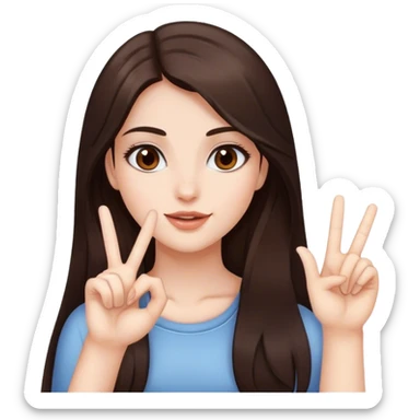 Ok sign, pretty girl, long hair, brown eyes, natural lips, white skin, dark brown hair sticker