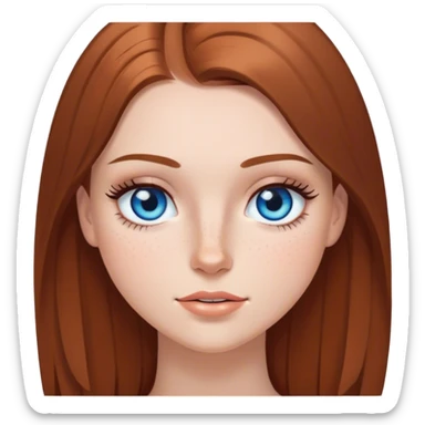A white girl with brown straight hair with blue eyes and long lashes and has freckles sticker