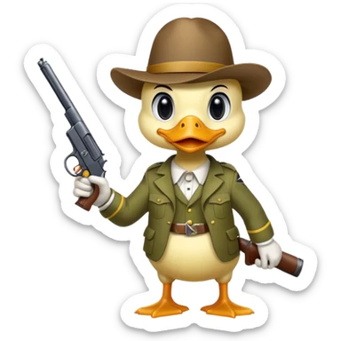 angry duck with a gun in his hand pointing at us  sticker