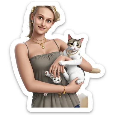 girl with cat and jewelry sticker