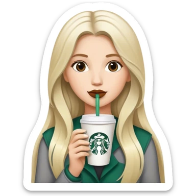 Long blonde grey highlighted model sipping one Starbucks coffee sticker