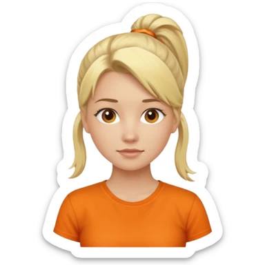 blond woman with ponytail and orange shirt sticker
