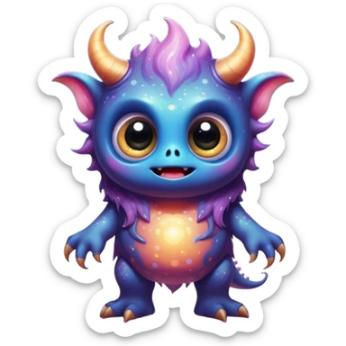 3D, create an image of a cartoon monster with big eyes, thomas kinkade and paul lehr, pixar cute character design, by Anne Stokes, splashes of neon galaxies, adorably cute, drew struzan inspiration, by Wojciech Korneli Stattler, beautiful mattepainting sticker
