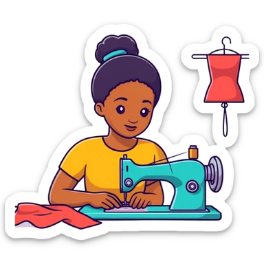 Black woman teaching sewing kawaii sticker