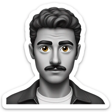 guy 20 years old iranian with moustache in 1970 photorealistic serious sticker
