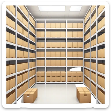 Un gran edificio con estanterías llenas de cajas bien organizadas. Representa un almacén eficiente y bien gestionado, donde los productos están listos para su distribución sin contratiempos. sticker