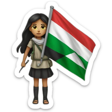 Injured girl holding Palestine flag sticker