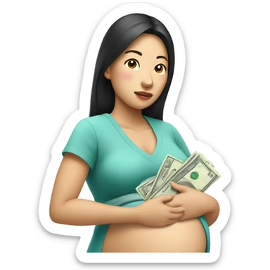 Pregnant Asian woman in the hospital with a wad of money in her hand sticker