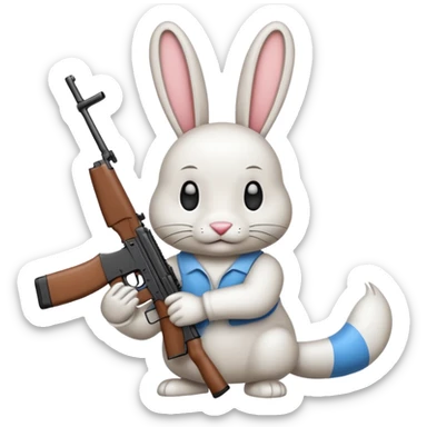 Crea un emoji de un conejo sosteniendo una  Ak47 sticker