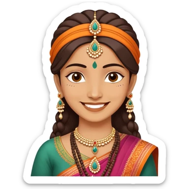 A smiling person wearing traditional Indian clothes and bindi sticker