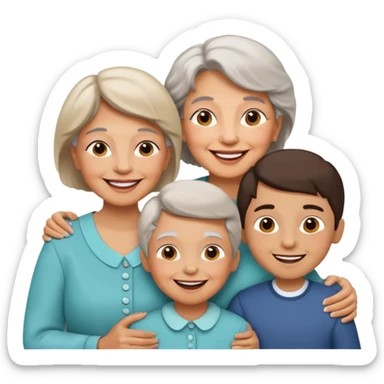 two kids (1 boy and 1 girl) with their mother and grand mother smiling sticker