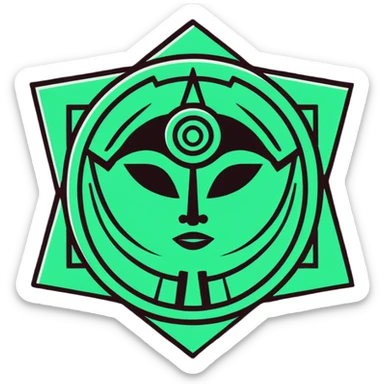 Ancient Maya emotion symbol, strictly only white and deep dark green colors, geometric sharp lines, angular, minimalist glyph style sticker
