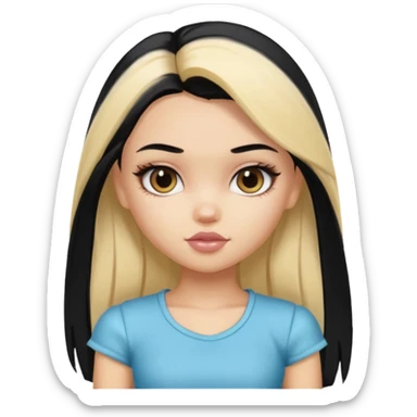 split dye leftside blonde rightside black hair, pretty bratz baddie sticker
