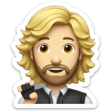 a man with blond hair and a dark beard with a hand raised in salute sticker