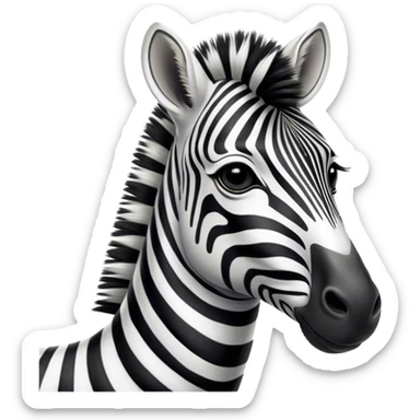Cinematic Noble Zebra Portrait Emoji, Poised and regal, with a lean, elegant build and a striking Fur of bold black and white stripes, deep-set soulful piercing eyes, Simplified yet sharp and sophisticated features, highly detailed, glowing with a soft, dignified glow, high shine, intelligent and graceful, stylized with an air of savannah chic, focused and attentive, soft glowing outline, capturing the essence of a watchful and confident equine, so majestic it feels as though it could gallop out of the screen with effortless authority! sticker