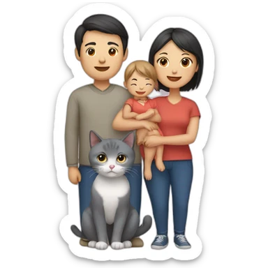 Family(2 Chinese people) with a British blue cat sticker