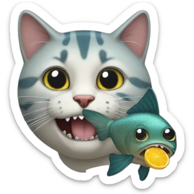 Fish eating cat sticker