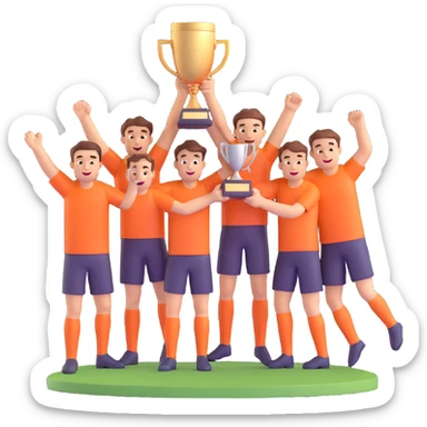 team celebrating with trophy sticker