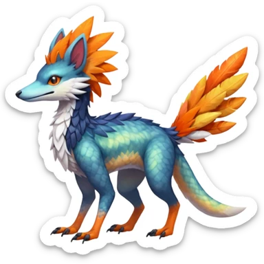 Colorful Fruity Iridescent Warm-colored Tropical Exotic Vernid-Sergal-Trico-Silvally-Nargacuga-fusion-hybrid-animal-creature, full body sticker