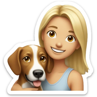 smiling girl with dog indoors sticker