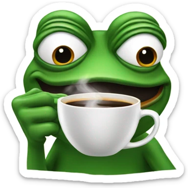 pepe the frog with a cup of coffee sticker
