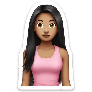 Teenage girl with long black hair wearing a pink tank top and long black pants sticker