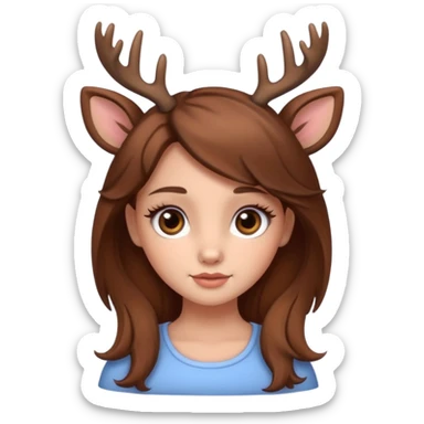 Make a cute girl deer with brown hair and big brown eyes give her cute lashes sticker