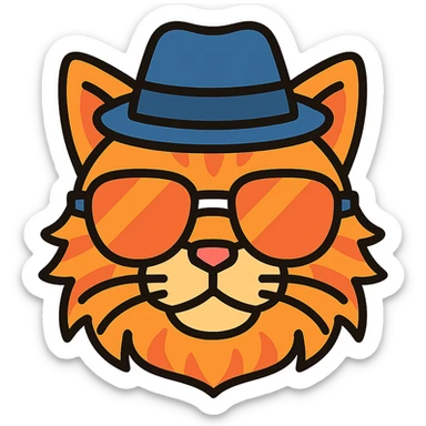 Add a stylish hat to the cat wearing sunglasses, keep the background transparent. sticker