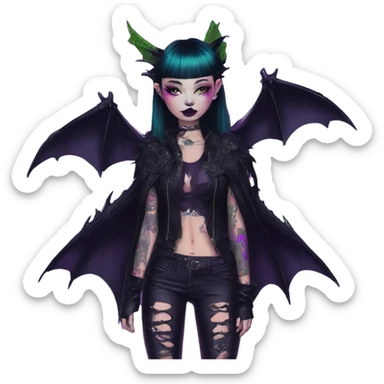 Quirky goth people Afflecks Palace unique attire with dragon bat wings and tattoos neon sticker
