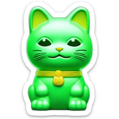 maneki neko 3d in the form of green neon sign sticker