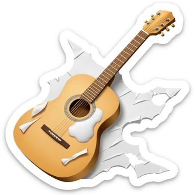 paper acoustic guitar with white paper tears & rips across it sticker