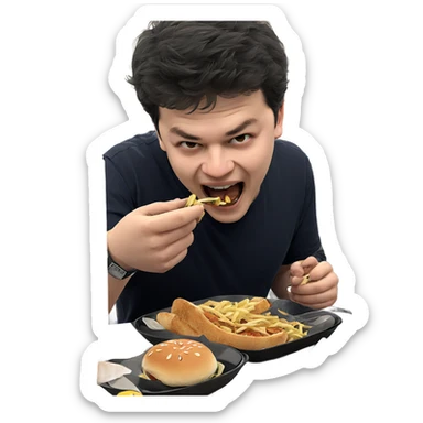 boys enjoying food indoors sticker