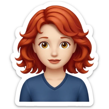 Emoji girl ios18 with red wavy hair sticker