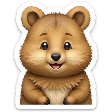 cinematic-quokka-realistic-emoji,-small-round-frame-balanced-on-tiny-strong-hind-legs,giant-fluffy-cheeks-large-smile-fluffy-brown-fur-radiating-a-warm-softness,-big-round-eyes-filled-with-joy, realistic emoji zoomed in sticker
