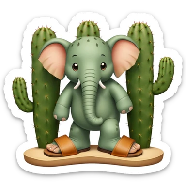 elephant with a cactus body wearing sandals, elephant head on top of a green cactus body with sandals on its feet sticker