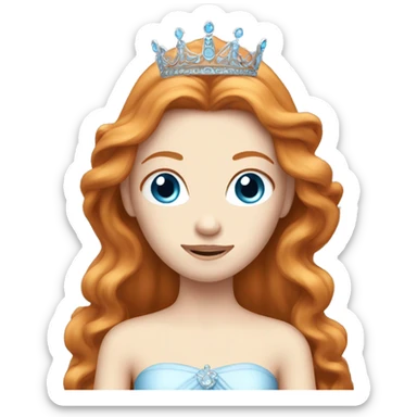 Ginger princess, long hair, white, blue eyes and tiara sticker