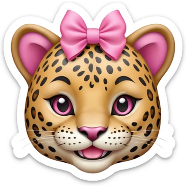 A cute jaguar with a pink bow on it's head,smiling sticker