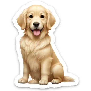 English cream golden retriever holding teddy bear sticker
