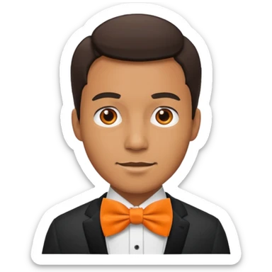 a bold man with orange bowtie sticker
