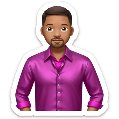Will Smith with dark brown hair, metallic fuchsia dress shirt, metallic white pants sticker