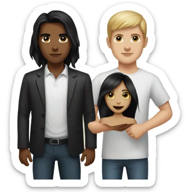 a girl with tan skin, black eyes and long black hair along with a white boy with black hair and eyes holding a banner saying ciocsukur sticker