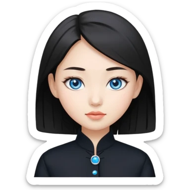 Asian girl blue eyes in black fashion  sticker