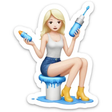 White woman naked sitting on top of a dildo with white paint squirting out  sticker