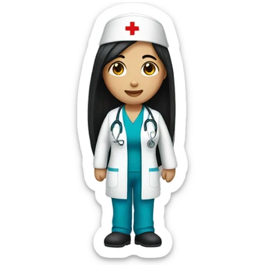 Asian female nurse with long black hair in scrubs  sticker