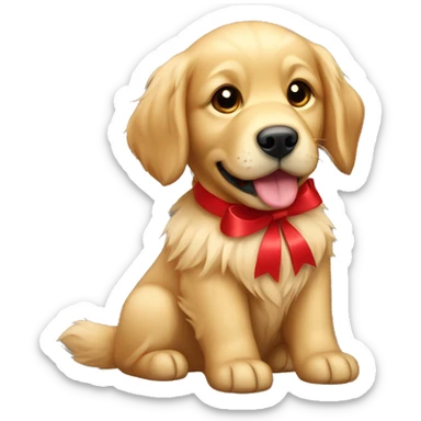 a golden retriever with a red bow sticker