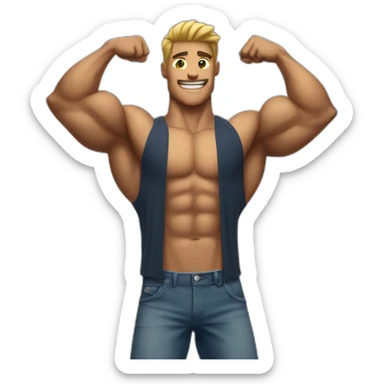 muscular guy flexing his muscles sticker