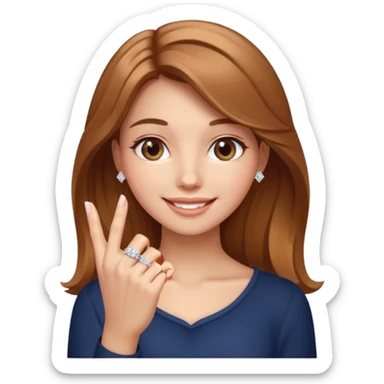 Make a girl beaming showing off a big diamond ring on her finger sticker